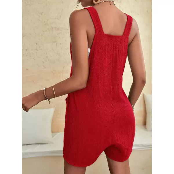imagechouyatou Womens Summer Cute Short Overalls Loose Fit Sleeveless Casual Rompers Jumpsuits ShortsRed