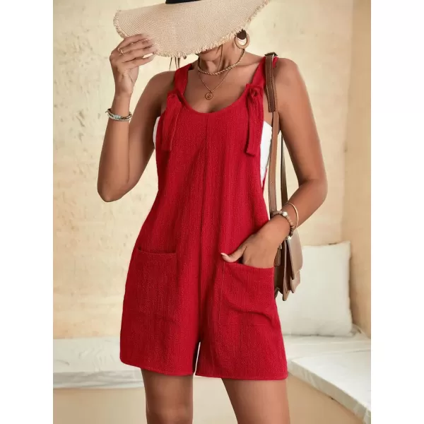 imagechouyatou Womens Summer Cute Short Overalls Loose Fit Sleeveless Casual Rompers Jumpsuits ShortsRed
