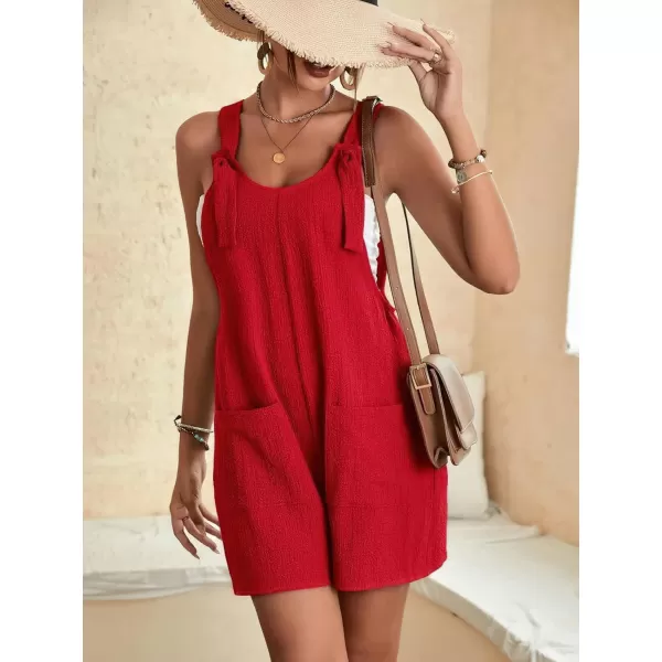 imagechouyatou Womens Summer Cute Short Overalls Loose Fit Sleeveless Casual Rompers Jumpsuits ShortsRed