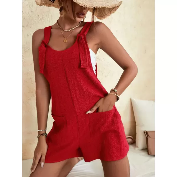 imagechouyatou Womens Summer Cute Short Overalls Loose Fit Sleeveless Casual Rompers Jumpsuits ShortsRed