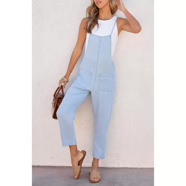imagechouyatou Womens Summer Spaghetti Strap Demin Jumpsuits Casual Washed Pocketed Jean OverallsLight Blue