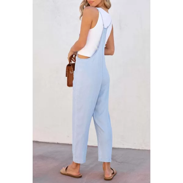 imagechouyatou Womens Summer Spaghetti Strap Demin Jumpsuits Casual Washed Pocketed Jean OverallsLight Blue