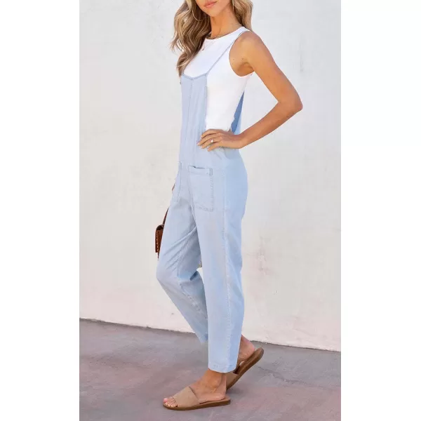 imagechouyatou Womens Summer Spaghetti Strap Demin Jumpsuits Casual Washed Pocketed Jean OverallsLight Blue