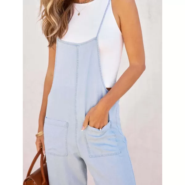 imagechouyatou Womens Summer Spaghetti Strap Demin Jumpsuits Casual Washed Pocketed Jean OverallsLight Blue