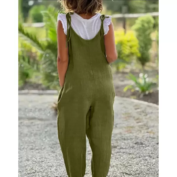 imagechouyatou Womens Summer Spaghetti Strap Harem Jumpsuits Casual Loose Linen Overalls Rompers PantsGreen