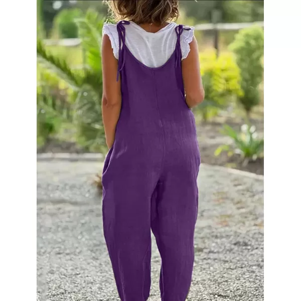 imagechouyatou Womens Summer Spaghetti Strap Harem Jumpsuits Casual Loose Linen Overalls Rompers PantsPurple