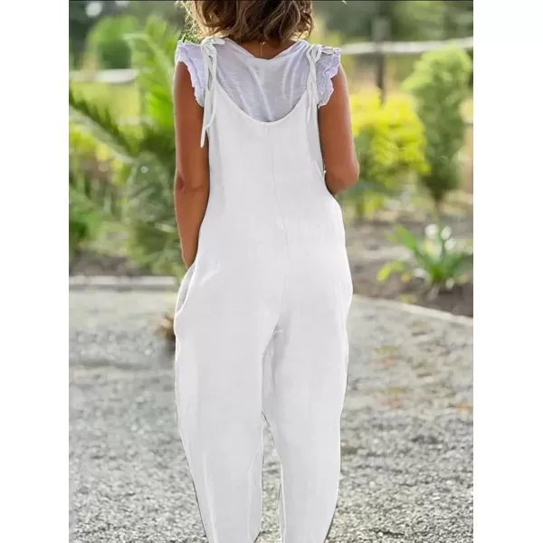 imagechouyatou Womens Summer Spaghetti Strap Harem Jumpsuits Casual Loose Linen Overalls Rompers PantsWhite