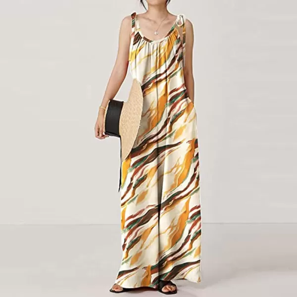 imagechouyatou Womens Tie Knot Strap Floral Print Wide Leg Baggy Jumpsuit Romper Overall Pants with PocketsApricot