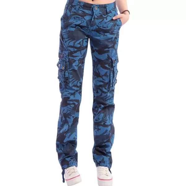 imagechouyatou Womens Casual Camouflage Multi Pockets Cargo PantsBlue