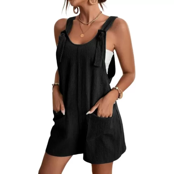 imagechouyatou Womens Summer Cute Short Overalls Loose Fit Sleeveless Casual Rompers Jumpsuits ShortsBlack