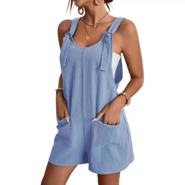 imagechouyatou Womens Summer Cute Short Overalls Loose Fit Sleeveless Casual Rompers Jumpsuits ShortsLight Blue