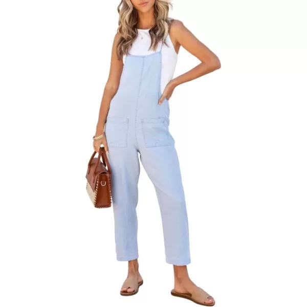 imagechouyatou Womens Summer Spaghetti Strap Demin Jumpsuits Casual Washed Pocketed Jean OverallsLight Blue