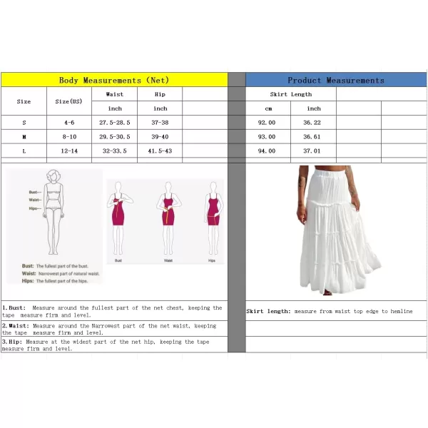 imageWomens Summer Boho Elastic High Waist ALine Beach Flowy Swing Ruffle Hem Tiered Maxi SkirtWhite