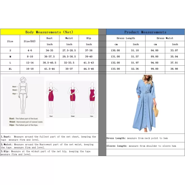 imagechouyatou Womens Boho VNeck Button Down Swing Maxi Denim Dress 34 Sleeve Casual Belted Long Jean DressBlue