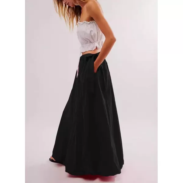 imagechouyatou Womens Bow Knot Maxi Bubble Skirt Y2K ALine Long Balloon Skirt with PocketsBlack