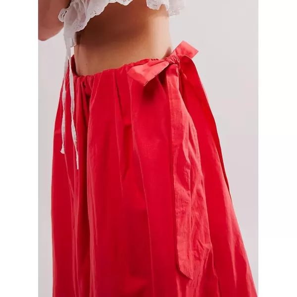 imagechouyatou Womens Bow Knot Maxi Bubble Skirt Y2K ALine Long Balloon Skirt with PocketsRed