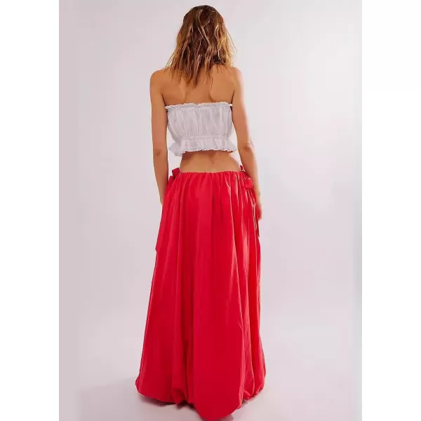 imagechouyatou Womens Bow Knot Maxi Bubble Skirt Y2K ALine Long Balloon Skirt with PocketsRed