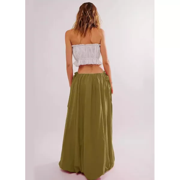 imagechouyatou Womens Bow Knot Maxi Bubble Skirt Y2K ALine Long Balloon Skirt with PocketsYellowish Green