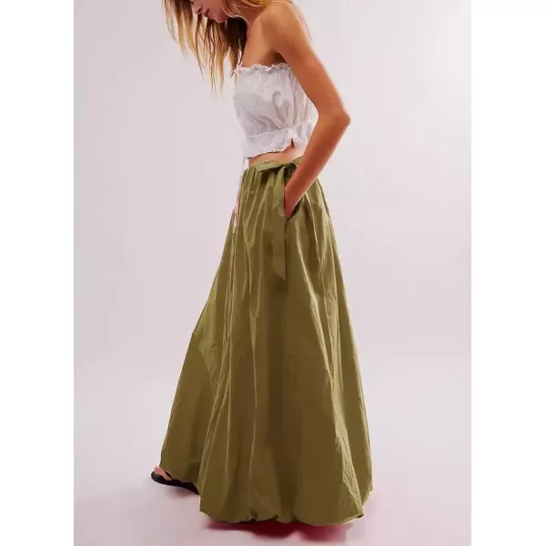 imagechouyatou Womens Bow Knot Maxi Bubble Skirt Y2K ALine Long Balloon Skirt with PocketsYellowish Green