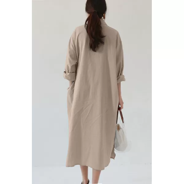 imagechouyatou Womens Casual Long Sleeve Button Down Maxi Shirt Dress Spring Summer Tunic DressKhaki