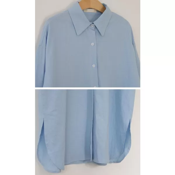 imagechouyatou Womens Casual Long Sleeve Button Down Maxi Shirt Dress Spring Summer Tunic DressLight Blue