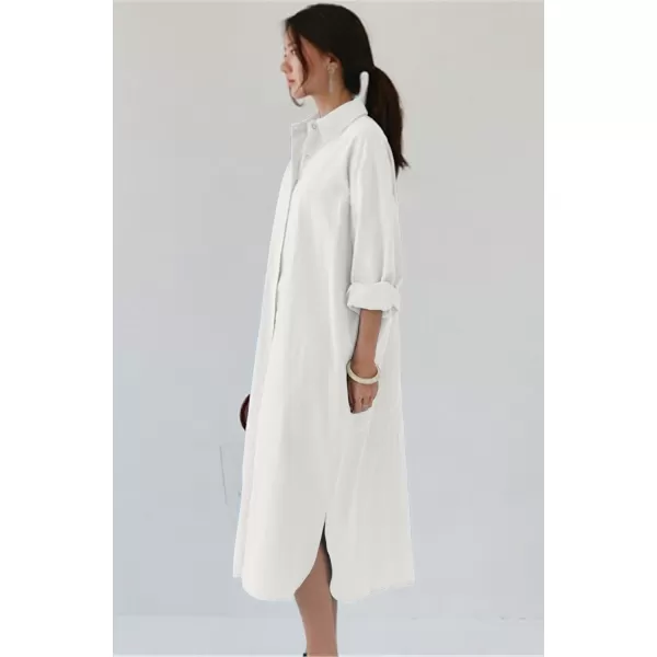 imagechouyatou Womens Casual Long Sleeve Button Down Maxi Shirt Dress Spring Summer Tunic DressWhite