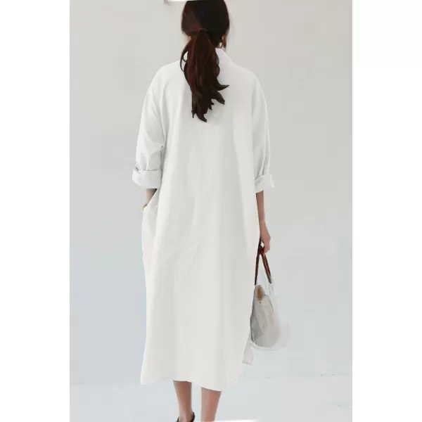 imagechouyatou Womens Casual Long Sleeve Button Down Maxi Shirt Dress Spring Summer Tunic DressWhite