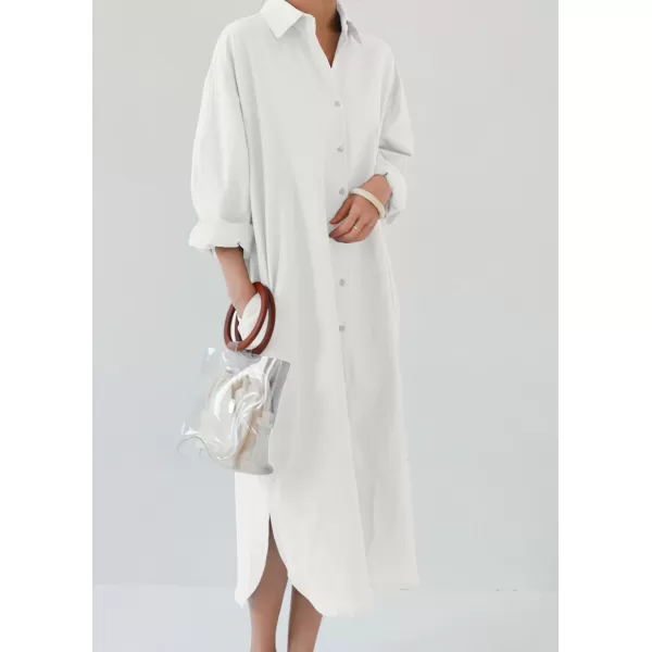 imagechouyatou Womens Casual Long Sleeve Button Down Maxi Shirt Dress Spring Summer Tunic DressWhite