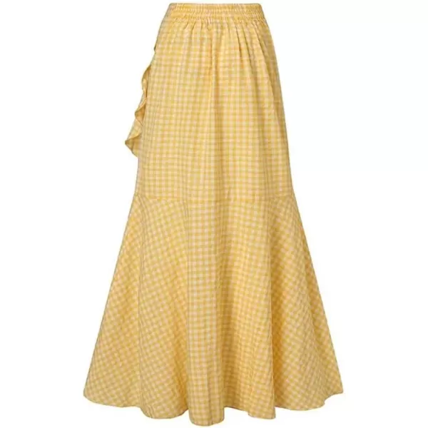 imagechouyatou Womens Casual Plaid Mermaid Maxi Skirt A Line Irregular Ruffle Hem Fishtail Long SkirtPlaid Yellow