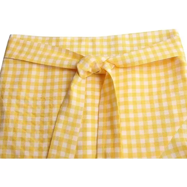imagechouyatou Womens Casual Plaid Mermaid Maxi Skirt A Line Irregular Ruffle Hem Fishtail Long SkirtPlaid Yellow