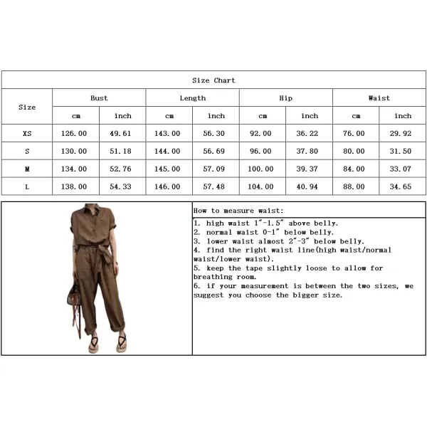 imagechouyatou Womens Collared Short Sleeve High Waist Cargo Jumpsuits Button Down Tie Waist Romper CoveralllsBrown