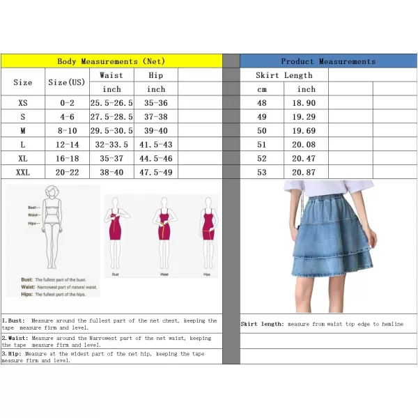 imagechouyatou Womens Cute Denim Ruffle Skirt High Elastic Waist ALine Tiered Swing Jean Mini SkirtBlue