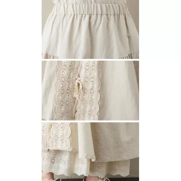 imagechouyatou Womens Cute Lace Eyelet Embroidery Boho Skirt Elastic Waist Pleated Swing Midi Long SkirtBeige White