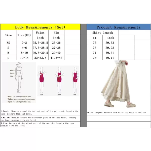 imagechouyatou Womens Cute Lace Eyelet Embroidery Boho Skirt Elastic Waist Pleated Swing Midi Long SkirtBeige White