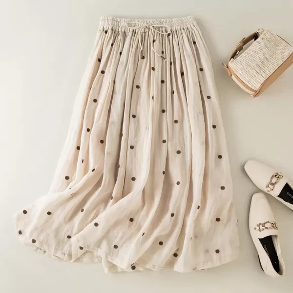 imagechouyatou Womens Elegant Polka Dot ALine Skirt Boho Swing Pleated Cotton Midi Long SkirtApricot