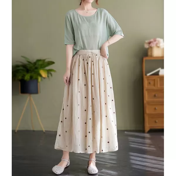 imagechouyatou Womens Elegant Polka Dot ALine Skirt Boho Swing Pleated Cotton Midi Long SkirtApricot