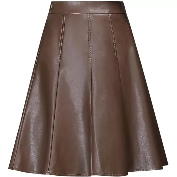 imagechouyatou Womens High Waisted Faux Leather Pleated Skirt A Line Knee Length Business Casual Midi SkirtCoffee