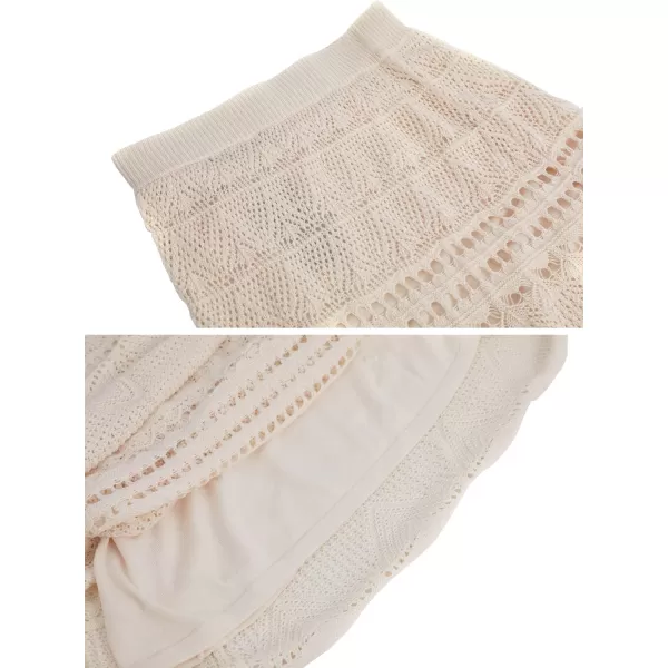imagechouyatou Womens Stretched High Waist Crochet Hollow Out Knit Flowy Patterned Lace Maxi SkirtBeige