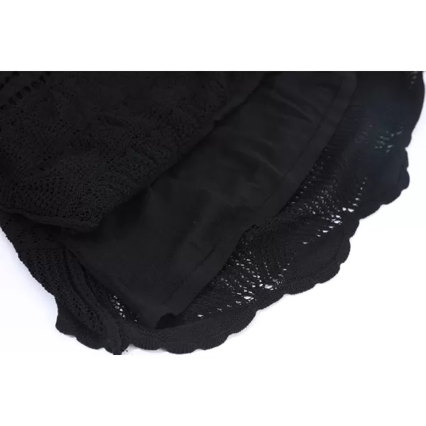 imagechouyatou Womens Stretched High Waist Crochet Hollow Out Knit Flowy Patterned Lace Maxi SkirtBlack