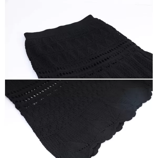 imagechouyatou Womens Stretched High Waist Crochet Hollow Out Knit Flowy Patterned Lace Maxi SkirtBlack