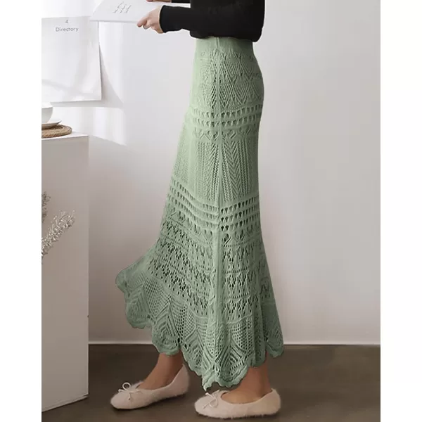 imagechouyatou Womens Stretched High Waist Crochet Hollow Out Knit Flowy Patterned Lace Maxi SkirtGreen