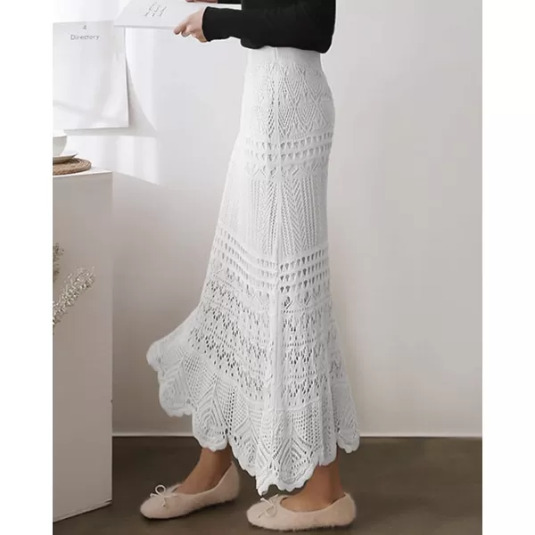 imagechouyatou Womens Stretched High Waist Crochet Hollow Out Knit Flowy Patterned Lace Maxi SkirtWhite