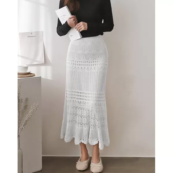 imagechouyatou Womens Stretched High Waist Crochet Hollow Out Knit Flowy Patterned Lace Maxi SkirtWhite