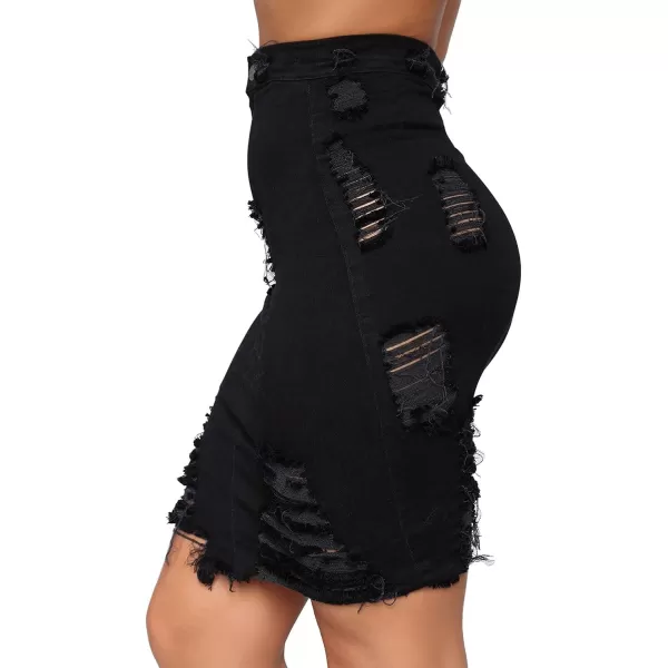 imagechouyatou Womens Stretchy High Waist ButtLifting Bodycon Ripped Denim Pencil SkirtBlack