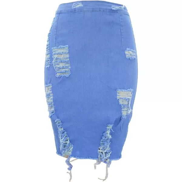imagechouyatou Womens Stretchy High Waist ButtLifting Bodycon Ripped Denim Pencil SkirtBlue