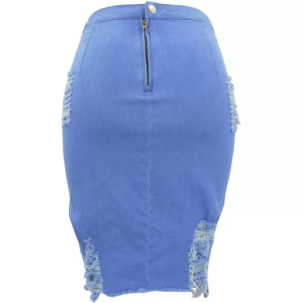 imagechouyatou Womens Stretchy High Waist ButtLifting Bodycon Ripped Denim Pencil SkirtBlue