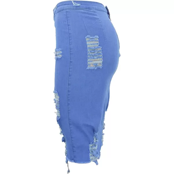 imagechouyatou Womens Stretchy High Waist ButtLifting Bodycon Ripped Denim Pencil SkirtBlue