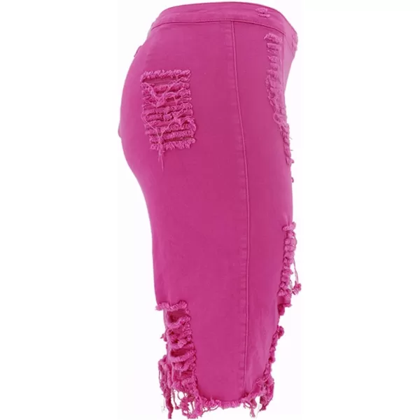 imagechouyatou Womens Stretchy High Waist ButtLifting Bodycon Ripped Denim Pencil SkirtHot Pink
