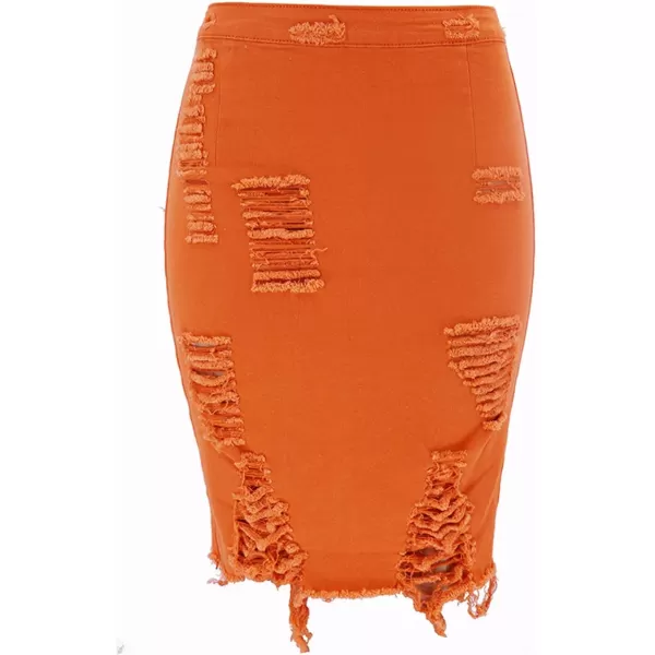 imagechouyatou Womens Stretchy High Waist ButtLifting Bodycon Ripped Denim Pencil SkirtOrange