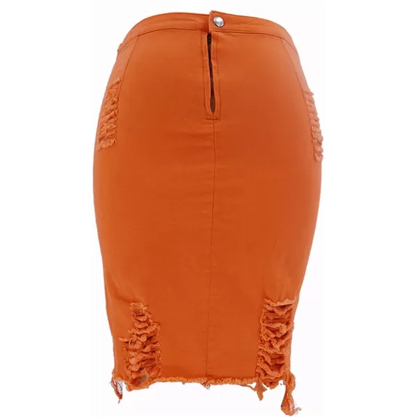imagechouyatou Womens Stretchy High Waist ButtLifting Bodycon Ripped Denim Pencil SkirtOrange